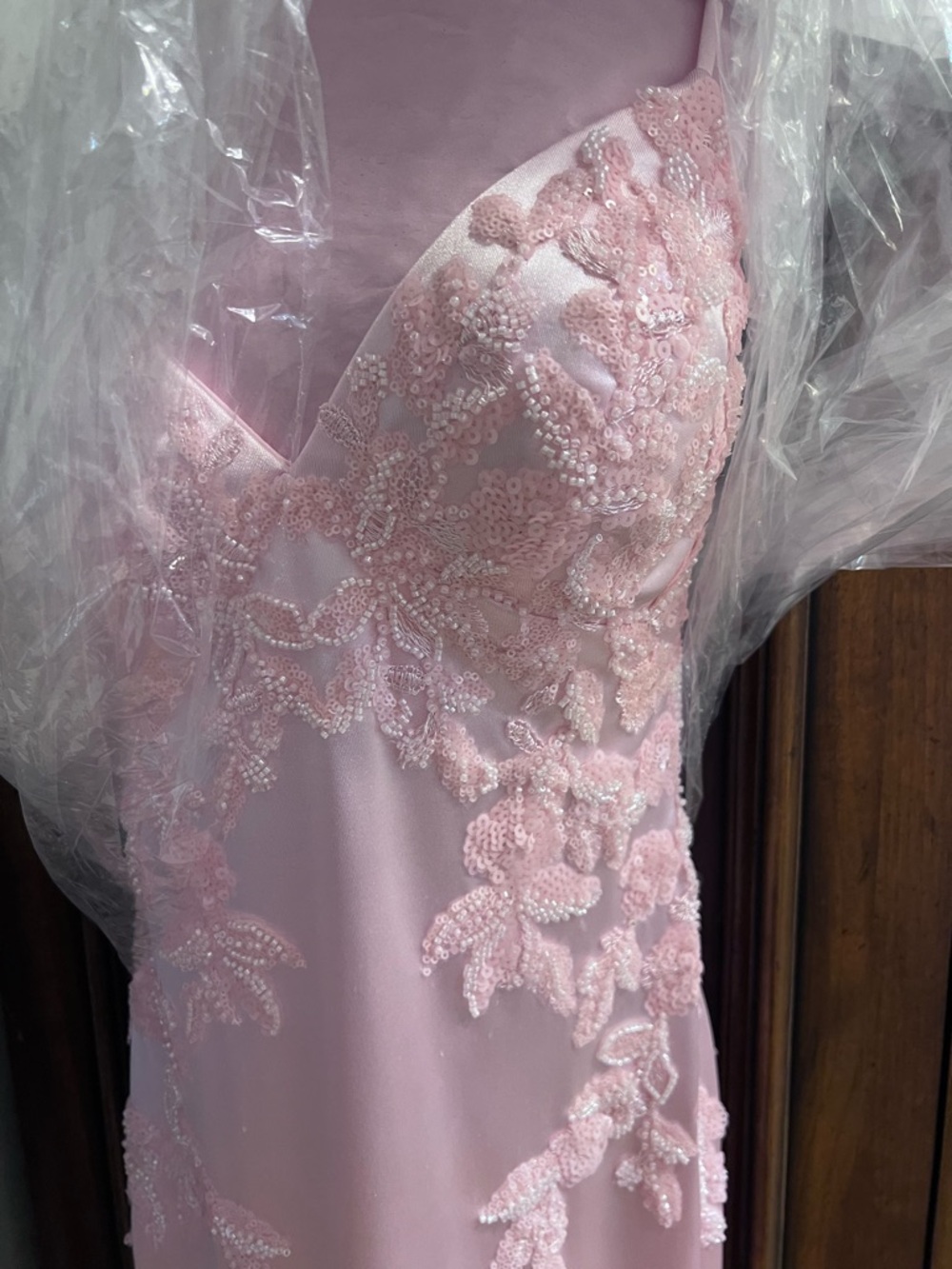 Faviana Lace-Applique Long Prom Dress in excellent condition.